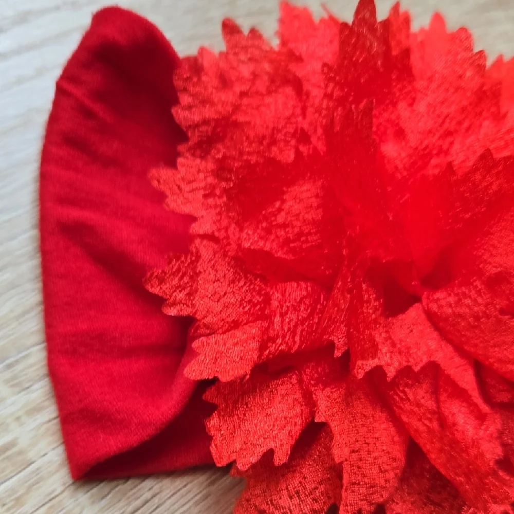 Baby Girl Red Oversized Floral Headband Strerchy Nylon Photo Shoot Accessory
